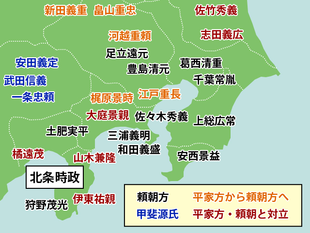 1180年（治承4年）の関東勢力図